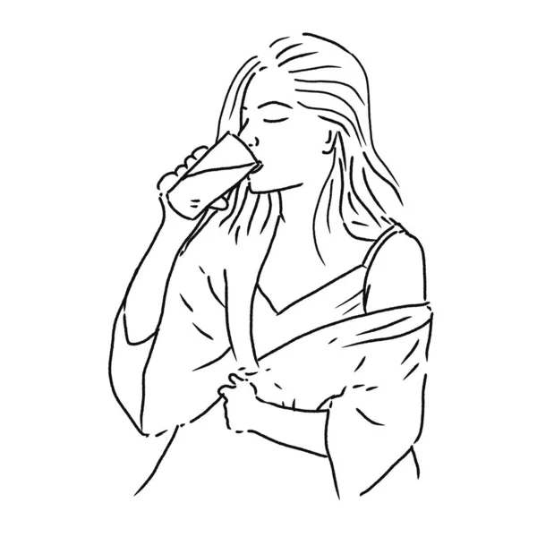 Προσωπογραφία Νεαρής Γυναίκας Που Φοράει Πιτζάμες Πίνοντας Πρωινό Νερό Από — Φωτογραφία Αρχείου