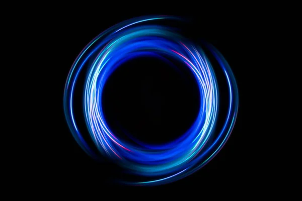 Neon design circle element lights glow and flash technology abstract background. High quality photo