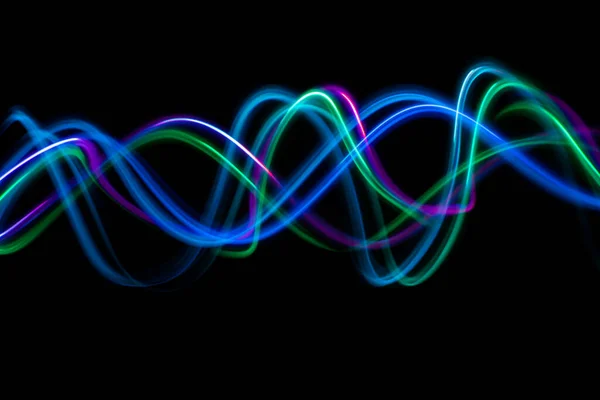 Abstract Technology Banner Design Long Exposure Light Painting Vibrant Streaks — Stock Photo, Image