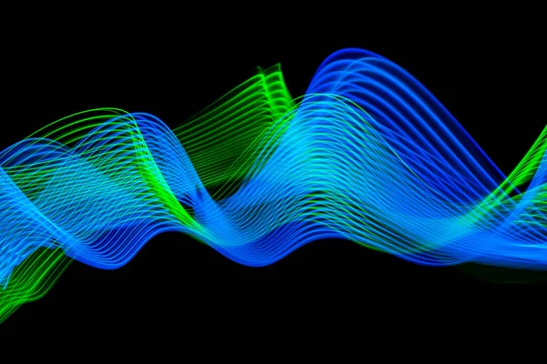 抽象技術のバナーデザイン 黒い背景のデジタルネオンライン 現代的なテクスチャ 波が流れる 量子爆発 高品質の写真 — ストック写真