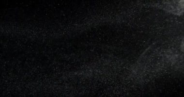 Siyah ekrandaki gerçek toz parçacıkları. RED kamerayla ağır çekimde çekildi. Soyut şekiller arka plan. Yüksek kalite 4k görüntü
