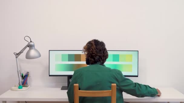 Unrecognizable Graphic Designer Working His Computer Digital Tablet Modern Home — Stockvideo