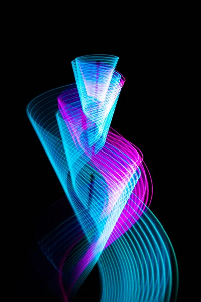 Technology Digital Flower Neon Blue Light Stripes Black Background Vertical — Stock Photo, Image