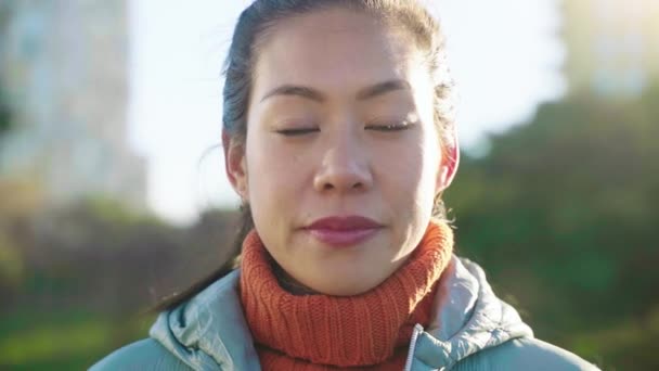 Porträt Einer Attraktiven Asiatischen Chinesin Die Die Kamera Blickt Hochwertiges — Stockvideo