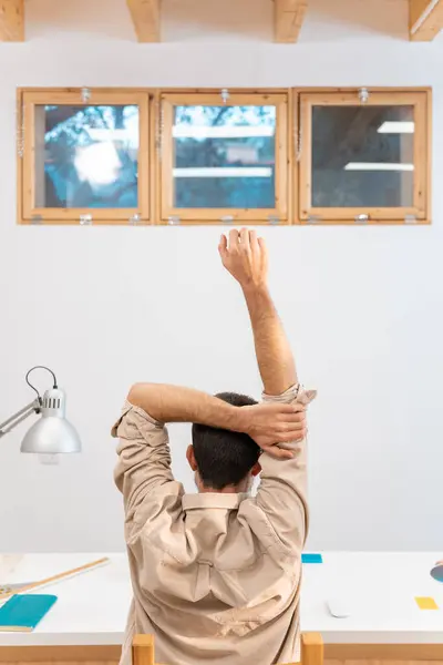 Young Man Stretching His Spine Home High Quality Photo Stock Photo