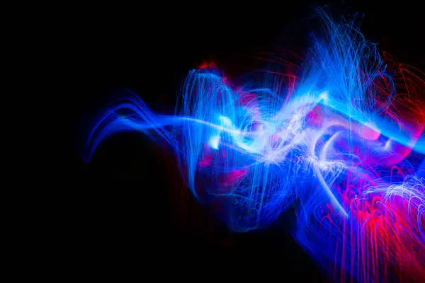 Futuristische Lichtgolf Van Energie Met Elegante Gloeiende Lijnen Abstract Technologie Stockfoto