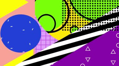 Retro soyut 80 'lerin tasarım modeli arka planı. Farklı renklerde Memphis tarzı geometrik şekiller. Pop sanat tasarımı. Yüksek kalite 4k görüntü