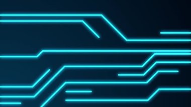 Neon mavi çizgiler sanatsal olarak gelişmiş teknolojiyi, dijital bağlantıları ve gelecekteki temaları temsil eder.