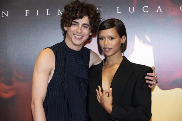 Milan Italy November Timothee Chalamet Taylor Russell Attend Photo Call — Stock Photo, Image