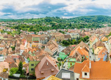 Sighisoara eski kasaba panoraması, Transilvanya, Romanya