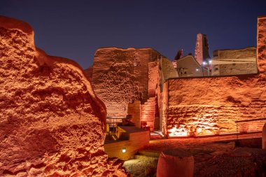 Diriyah old town walls illuminated at night, Riyadh, Saudi Arabia clipart