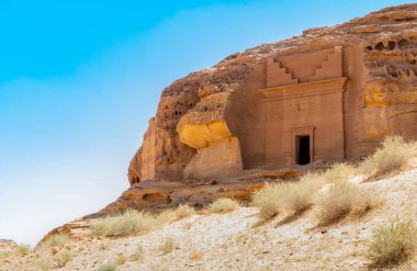 Jabal al ahmar tombs entrances carved in stone, Madain Saleh, Al Ula, Saudi Arabia clipart