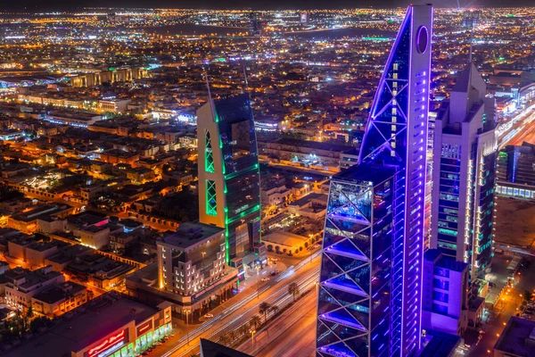 Panorama Nocna Nowoczesnymi Budynkami Dzielnica Biznesowa Olaya Rijadzie Rijad Arabia — Zdjęcie stockowe