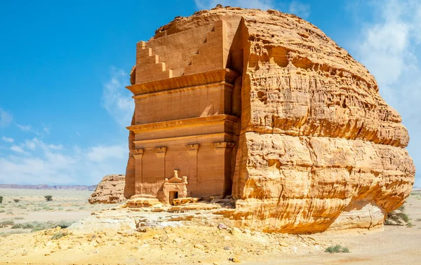 Entrada Antigua Civilización Nabatea Tumba Lihyan Hijo Kuza Tallada Roca — Foto de Stock