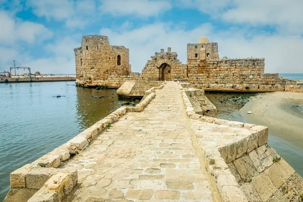 stock image Sidon crusaider sea castle fortress walls and bations, Saida, Lebanon