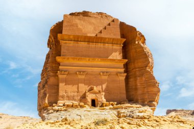 Entrance to the Tomb of Lihyan, son of Kuza carved in rock in the desert,  Mada'in Salih, Hegra, Saudi Arabia clipart