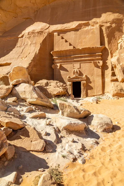 Высеченные Каменной Набатейской Гробнице Комплексе Джабаль Аль Банат Хигра Аль — стоковое фото
