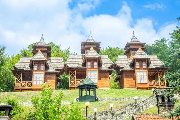 Traditional Wooden Cottages Sarganska Osmica Railroad Station Serbia — Stock Photo, Image