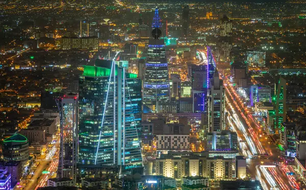 Нічна Панорама Міста Ель Олайя Аль Ріяд Саудівська Аравія Ліцензійні Стокові Зображення