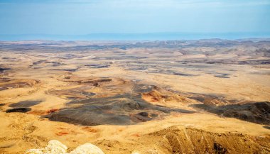 Makhtesh Ramon, erozyon krateri manzara panoraması, Negev çölü, İsrail