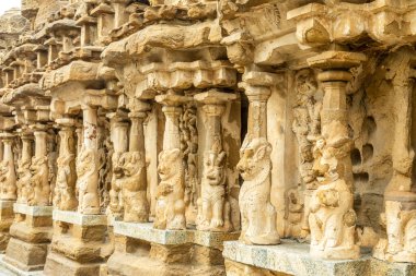 Kailasanathar tapınağı antik heykel dekorasyonu, Kanchipuram, Tondaimandalam bölgesi, Tamil Nadu, Güney Hindistan
