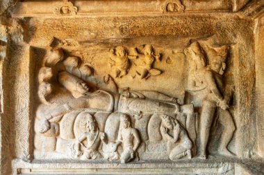 Ishwara mağara taşı antik oymalar, Mahabalipuram, Tondaimandalam bölgesi, Tamil Nadu, Güney Hindistan