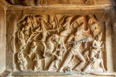 Ishwara mağara taşı antik oymalar, Mahabalipuram, Tondaimandalam bölgesi, Tamil Nadu, Güney Hindistan