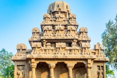 Pancha Beş Rathas antik kompleksi, Mahabalipuram, Tondaimandalam bölgesi, Tamil Nadu, Güney Hindistan