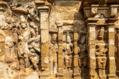 Thiru Parameswara Vinnagaram tapınağı antik idol heykelleri dekorasyonu, Kanchipuram, Tondaimandalam bölgesi, Tamil Nadu, Güney Hindistan