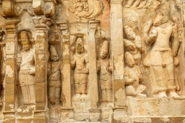 Thiru Parameswara Vinnagaram tapınağı antik idol heykelleri dekorasyonu, Kanchipuram, Tondaimandalam bölgesi, Tamil Nadu, Güney Hindistan