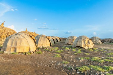 Abbe Gölü, Dikhil Bölgesi, Cibuti bölgesinde geleneksel göçebe tarzı kamp evleri ve çadırları