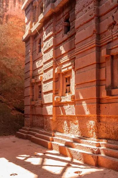 stock image Walls of rock hewn monolithic ortodox church of Biete Amanuel, Lalibela, Amhara Region, Ethiopia.