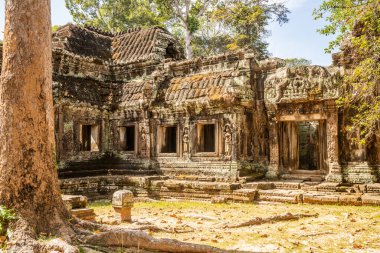 Antik Hindu Banteay Kdei Khmer heykellerle dekore edilmiş tapınağı, Angkor Arkeoloji Parkı, Siem Reap, Kamboçya