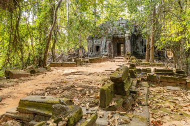Antik Hindu Ta Som Khmer harap olmuş tapınak girişi ormanlarda gizlenmiş Angkor Arkeoloji Parkı, Siem Reap, Kamboçya