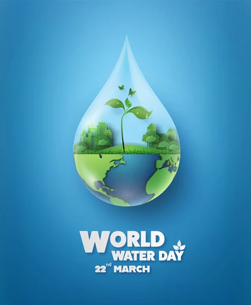 Concepto Ecología Día Mundial Del Agua Ahorrar Agua Estilo Arte — Archivo Imágenes Vectoriales
