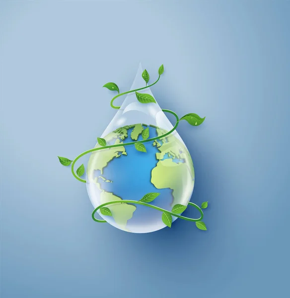 生態学と世界水の日の概念は 水を保存します 紙本スタイル — ストックベクタ
