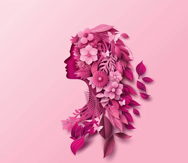 Día Internacional Mujer Marzo Mujer Con Flores Pelo Perfil Cara — Archivo Imágenes Vectoriales