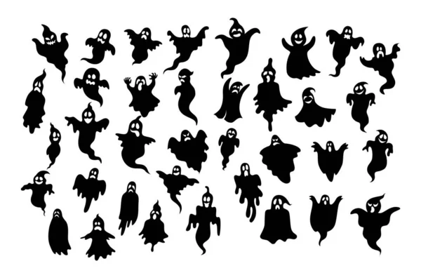 Collection Silhouettes Fantômes Halloween — Image vectorielle