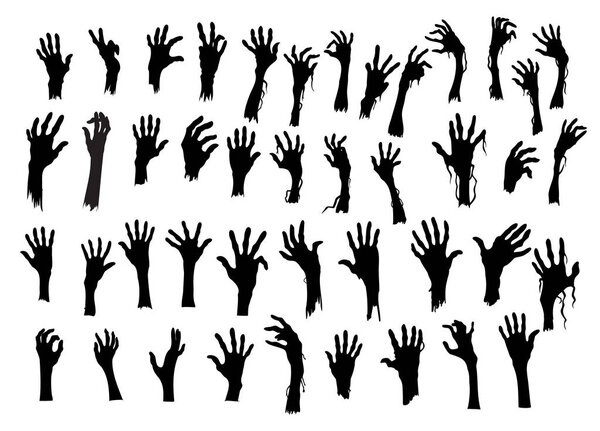 Set of different hand's zombies silhouette on white