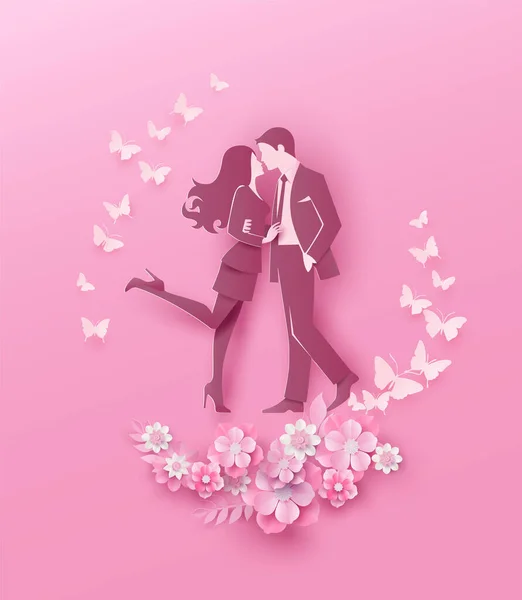 Ame Dia Dos Namorados Com Amor Casal Cartão Saudação Corte Gráficos Vetores