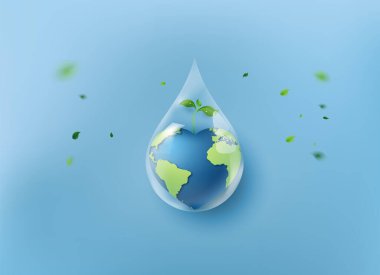 Ekoloji ve Dünya Su Günü kavramı, suyu idareli kullanın. Kağıt kesimi sanat tarzı.