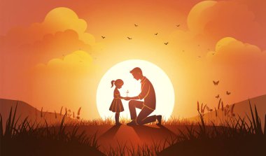 Bir baba ve kızı, aşkı ve yeni başlangıçların yetiştirilmesini sembolize eden hassas bir anı paylaşıyor. İçerik, yapay zeka tarafından değil, vektör çizim araçları ve yazılımlar kullanılarak yaratıldı.