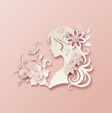 Uluslararası Kadınlar Günü 8. Yürüyüşü çiçek ve yaprak çerçevesiyle, kağıt sanatı tarzında..