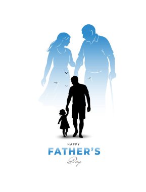 Bir baba ve genç bir kızın silueti, bir gölgeyle yürürken, ona baktığını gösteriyor. Zaman ve aşkın dokunaklı yansıması.