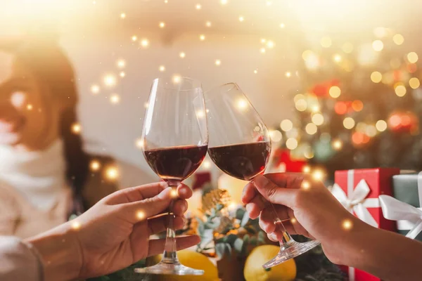 Group Young Asian Friends Cheers Wine Glasses Celebrate Christmas Eve Stock Picture