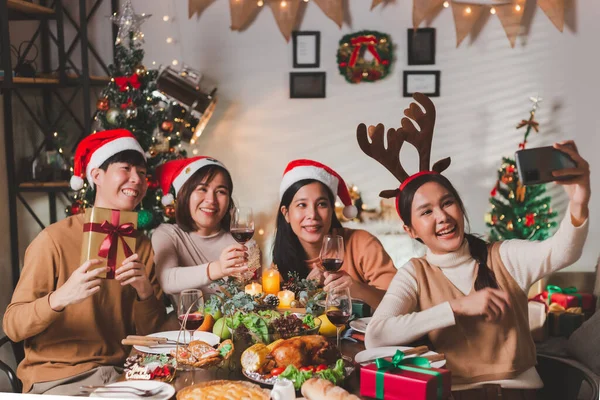 Group Young Adult Asian Friends Holiday Party Dinner Home Table Royalty Free Stock Images