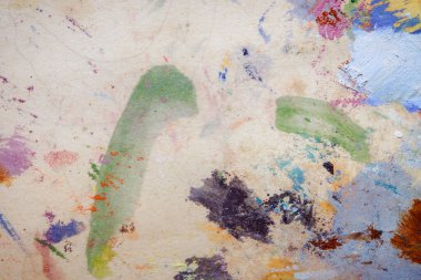 Renkli soyut doku. Sanat paletinde yağlı boya kokusu var. Modern sanat okulunun konsepti. Yaratıcı bir çalışma. Yılın Renkleri 2023 