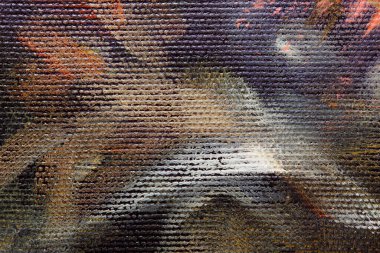 Painted linen texture. Strokes of oil paint on a textured canvas. The concept of the modern school of art. Fragment of creative work.