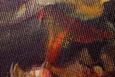 Painted linen texture. Strokes of oil paint on a textured canvas. The concept of the modern school of art. Fragment of creative work.