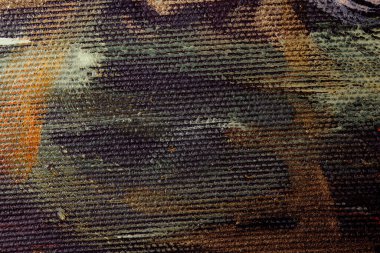 Painted linen texture. Strokes of oil paint on a textured canvas. The concept of the modern school of art. Fragment of creative work.